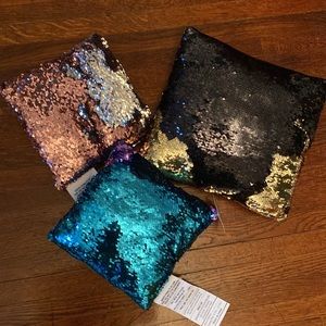3 sequin pillows new 8,5” - 2, 11,5” - 1, for decor